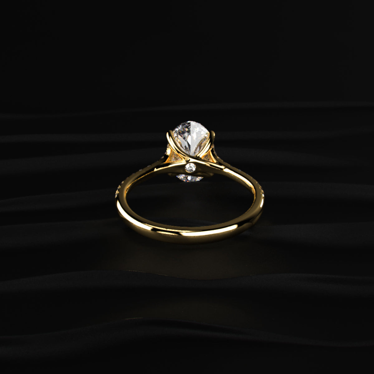 Oval Cut Split Shank Single Pave Engagement Ring | Earthly Jewels