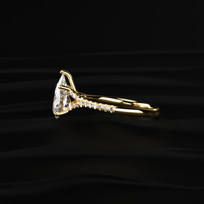 Pear Cut Split Shank Single Pave Engagement Ring | Earthly Jewels