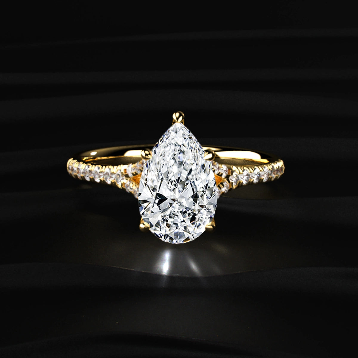 Pear Cut Split Shank Single Pave Engagement Ring | Earthly Jewels