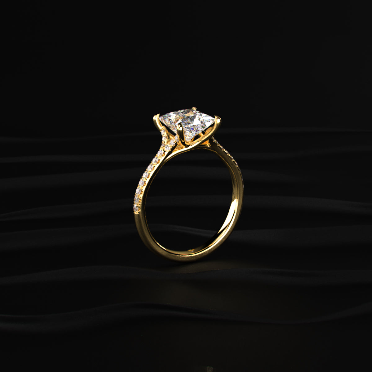 Princess Cut Split Shank Single Pave Engagement Ring | Earthly Jewels