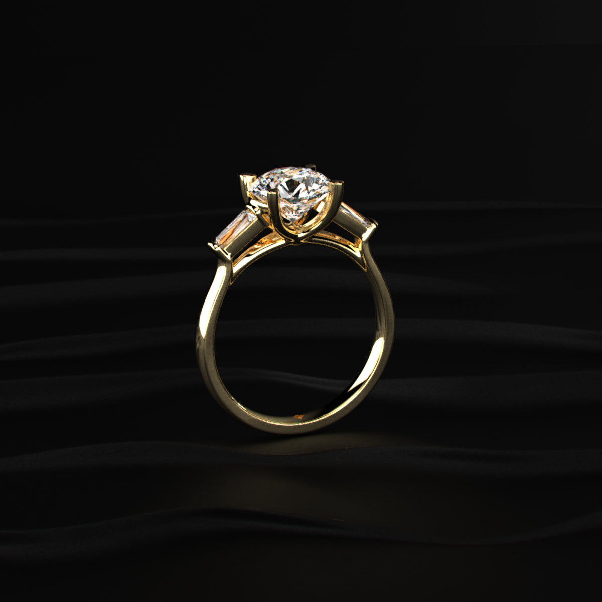 Round Solitaire Engagement Ring With Tapered Baguette