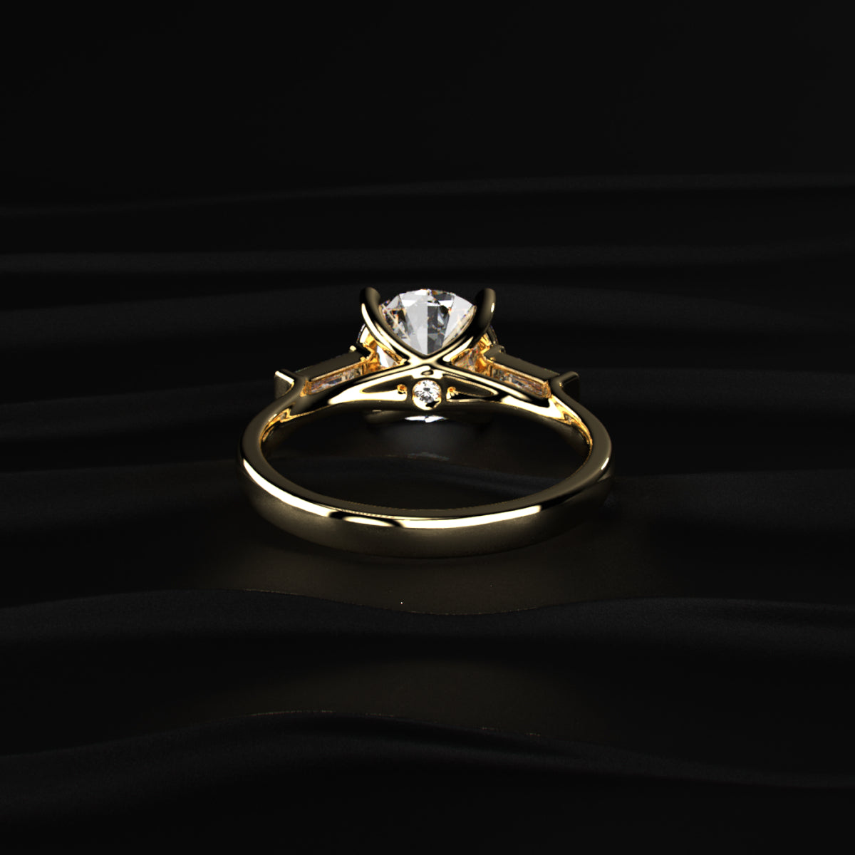 Round Solitaire Engagement Ring With Tapered Baguette