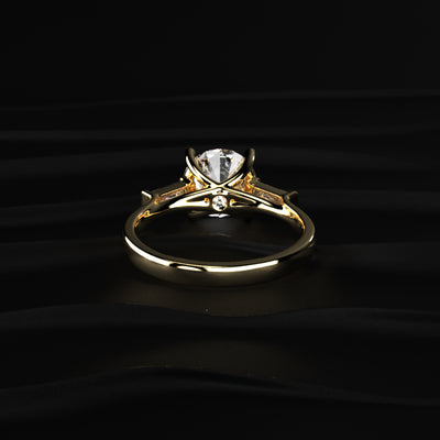 Round Solitaire Engagement Ring With Tapered Baguette | Earthly Jewels