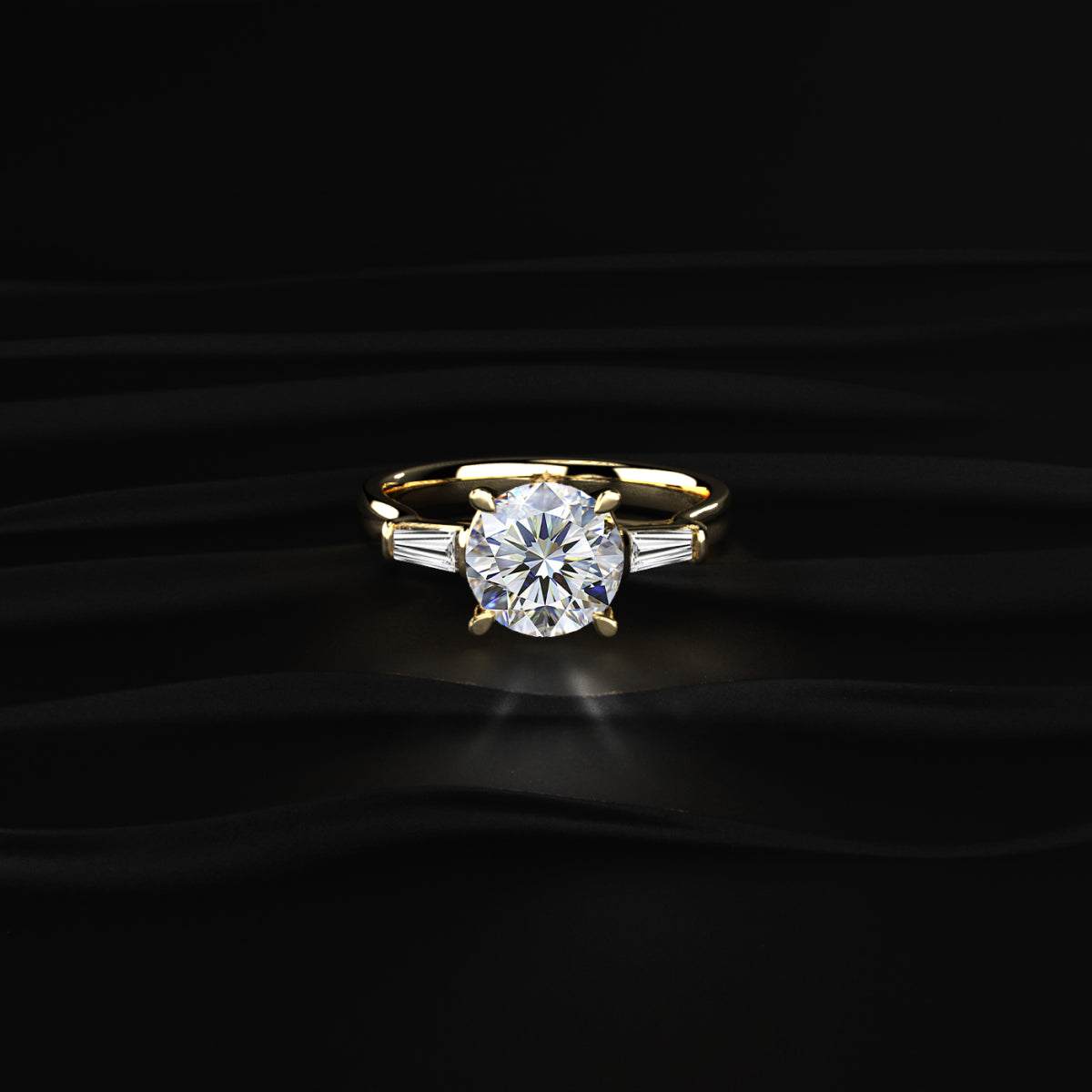 Round Solitaire Engagement Ring With Tapered Baguette