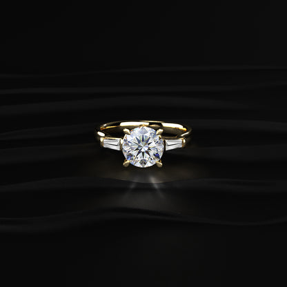 Round Solitaire Engagement Ring With Tapered Baguette