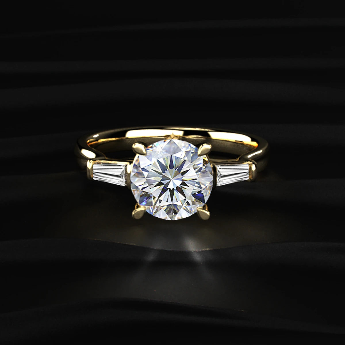 Round Solitaire Engagement Ring With Tapered Baguette | Earthly Jewels