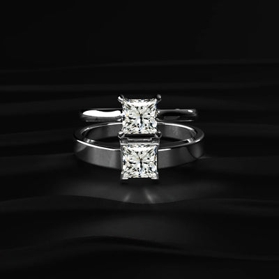 Princess Solitaire Double Hidden Halo Cathedral Ring