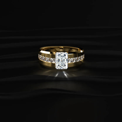 Radiant Cut Diamond Channel Men'S Ring | Earthly Jewels