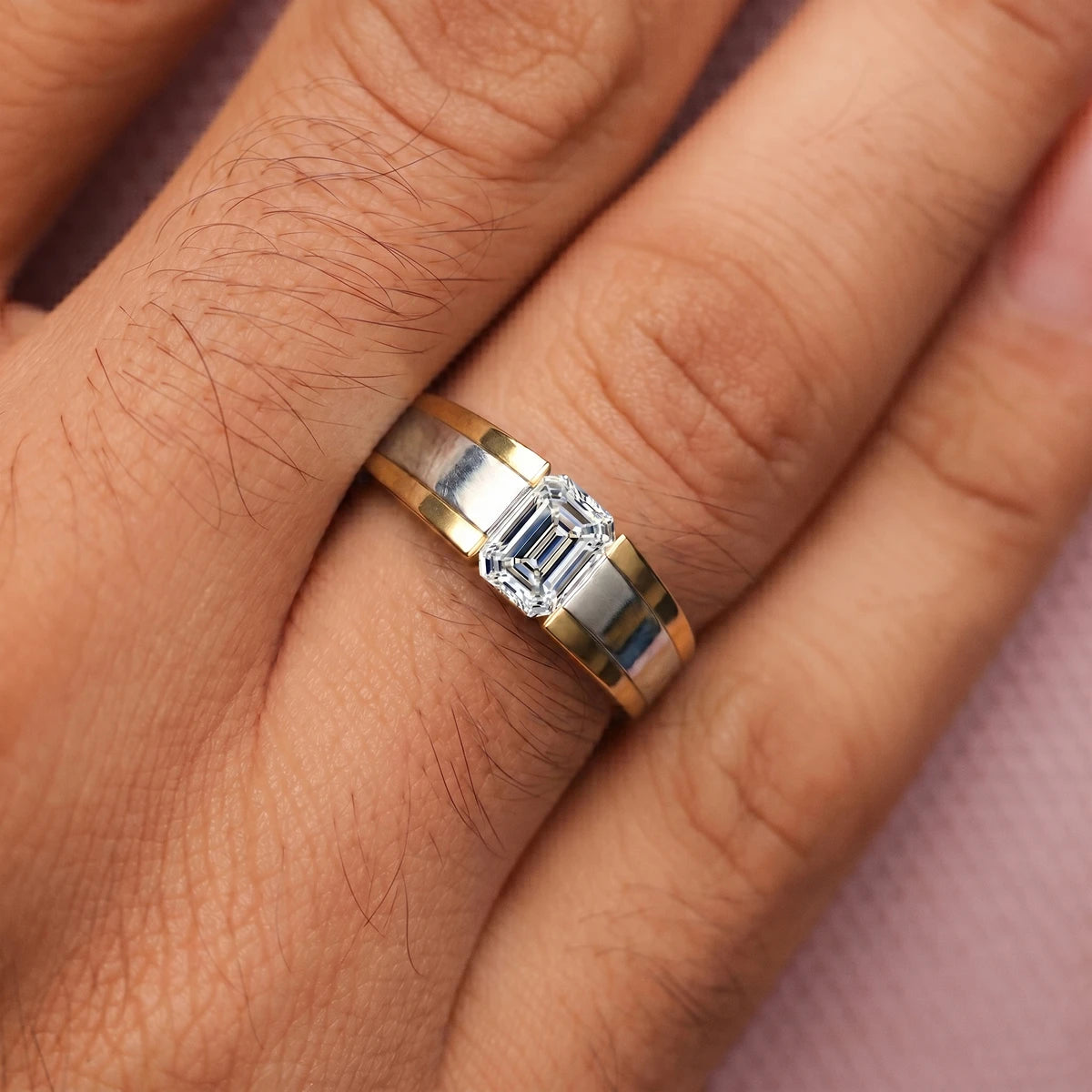 Emerald Cut Men'S Engagement Ring | Earthly Jewels |Model Image