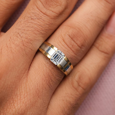Emerald Cut Men'S Engagement Ring | Earthly Jewels |Model Image