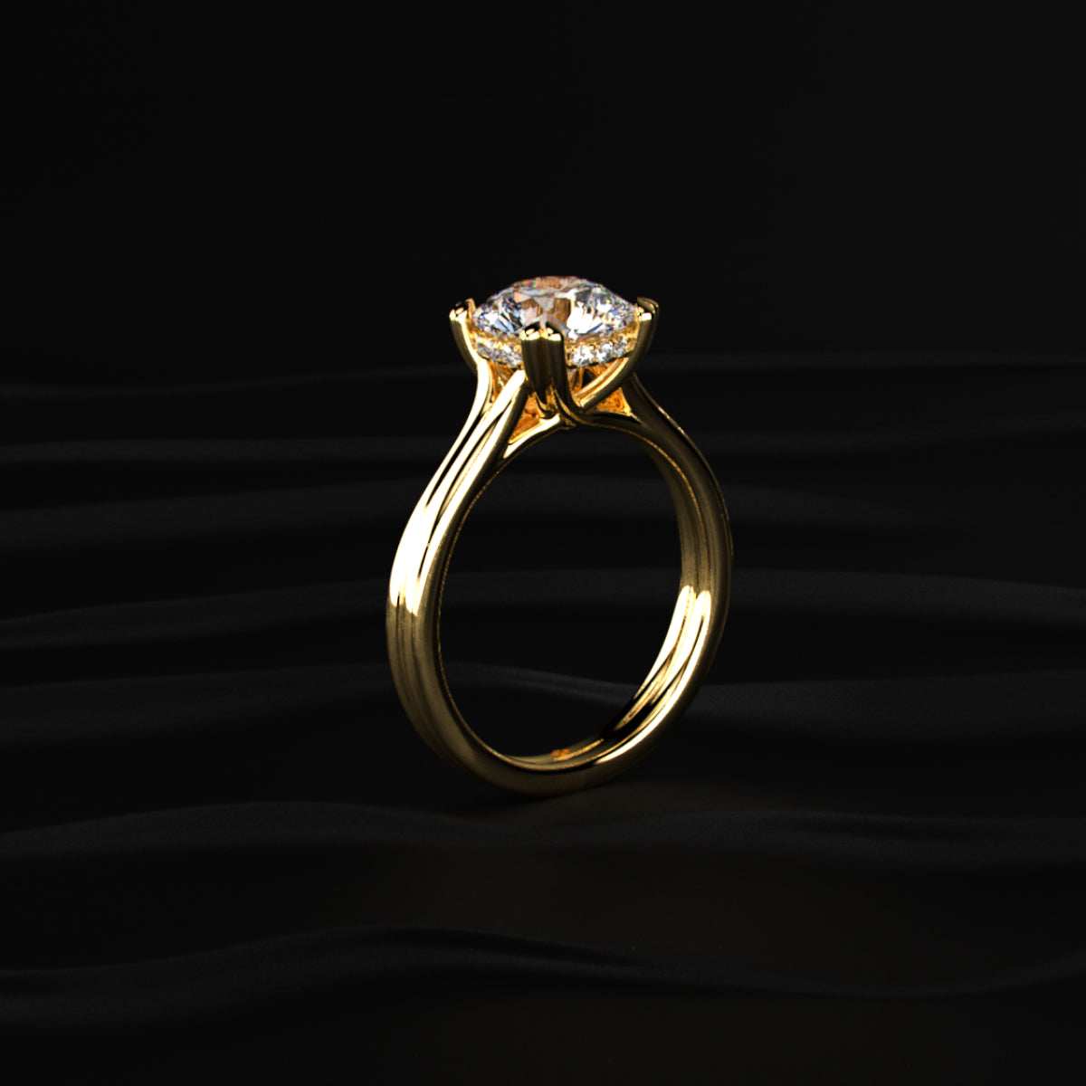 Round Solitaire Dual Plain Band Ring With Hidden Halo | Earthly Jewels