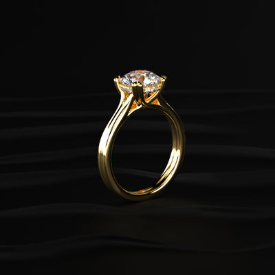 Round Solitaire Dual Plain Band Ring With Hidden Halo | Earthly Jewels