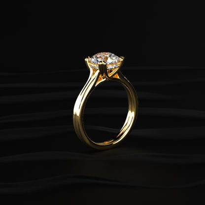 Round Solitaire Dual Plain Band Ring With Hidden Halo | Earthly Jewels