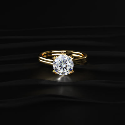 Round Solitaire Dual Plain Band Ring With Hidden Halo | Earthly Jewels