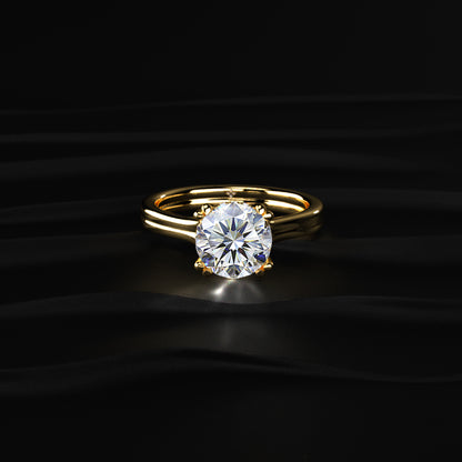 Round Solitaire Dual Plain Band Ring With Hidden Halo | Earthly Jewels