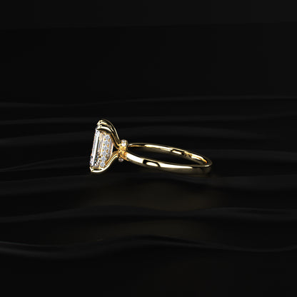 Emerald Solitaire With Double Hidden Halo Ring