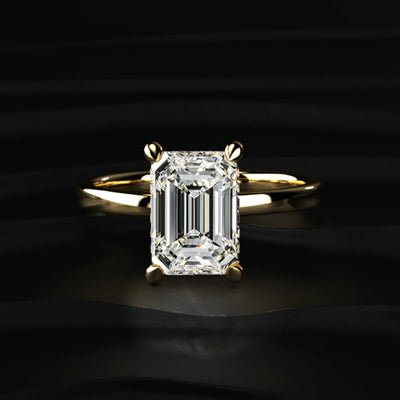 3 Ct Emerald Cut Diamond Solitaire Double Hidden Halo Ring | Earthly Jewels
