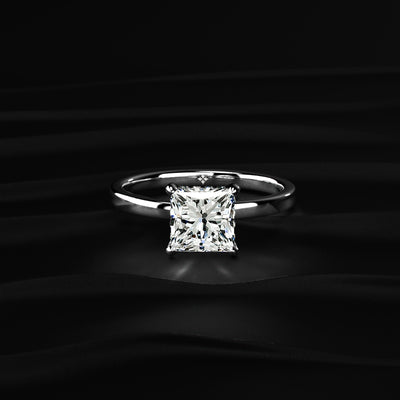 Princess Solitaire With Double Hidden Halo Ring | Earthly Jewels