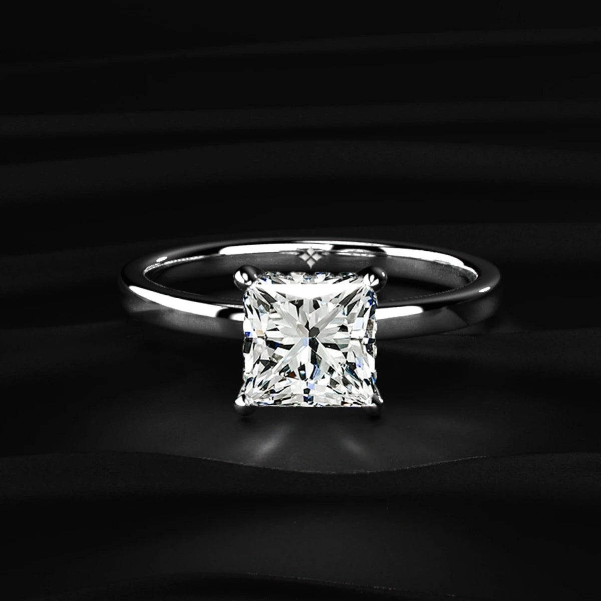 Princess Solitaire With Double Hidden Halo Ring | Earthly Jewels