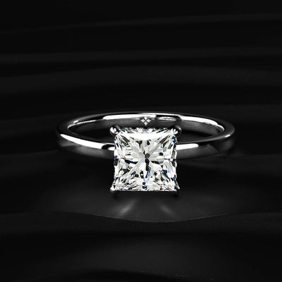 Princess Solitaire With Double Hidden Halo Ring | Earthly Jewels