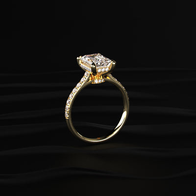 Emerald Shape Solitaire With Double Hidden Halo Ring | Earthly Jewels