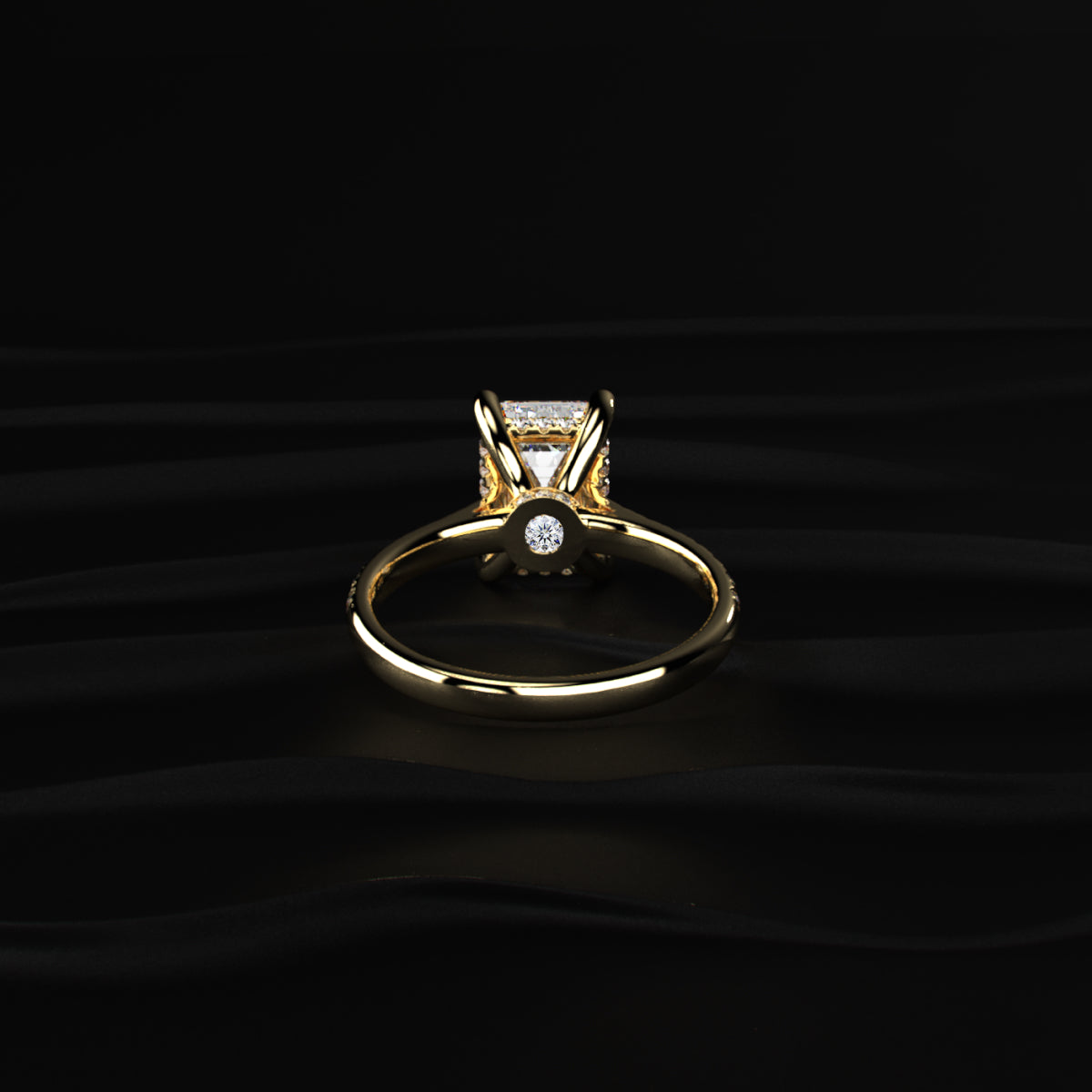 Emerald Shape Solitaire With Double Hidden Halo Ring