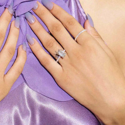 Emerald Shape Solitaire With Double Hidden Halo Ring | Earthly Jewels