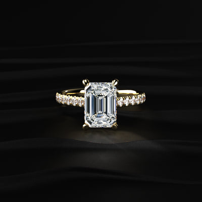 Emerald Shape Solitaire With Double Hidden Halo Ring | Earthly Jewels