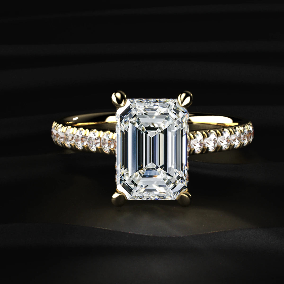 Emerald Shape Solitaire With Double Hidden Halo Ring | Earthly Jewels