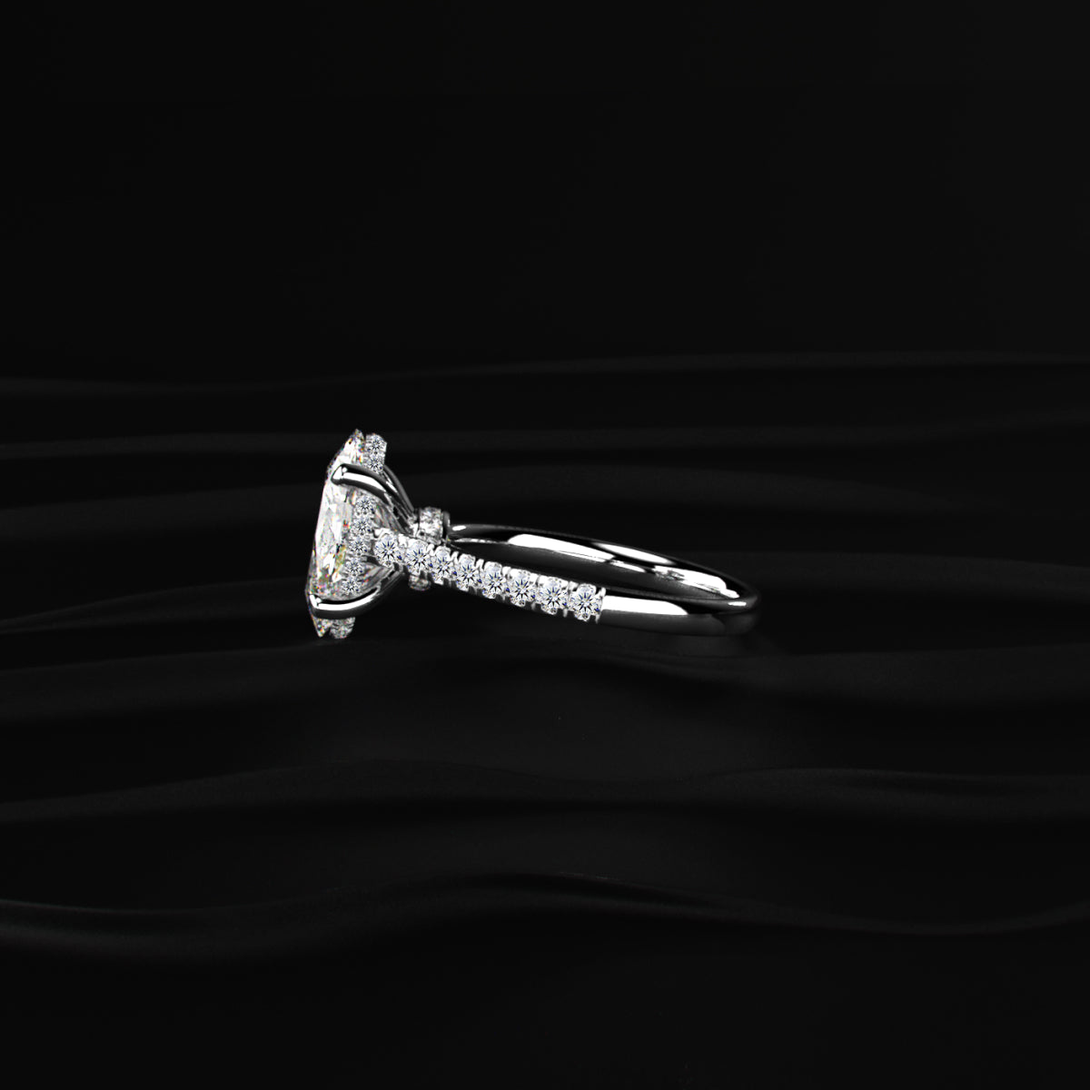Oval Shape Solitaire With Double Hidden Halo Ring