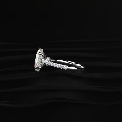 Oval Shape Solitaire With Double Hidden Halo Ring