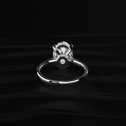 Oval Shape Solitaire With Double Hidden Halo Ring