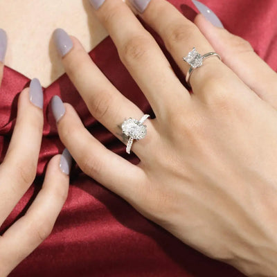 Oval Shape Solitaire With Double Hidden Halo Ring | Earthly Jewels