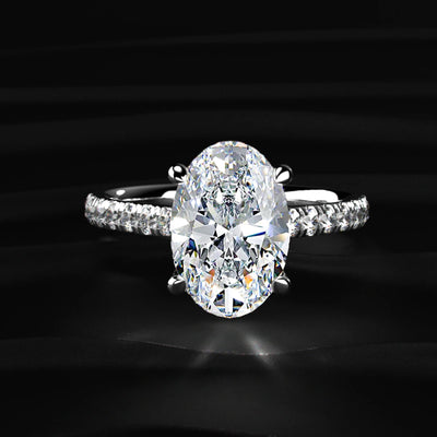 Oval Shape Solitaire With Double Hidden Halo Ring | Earthly Jewels