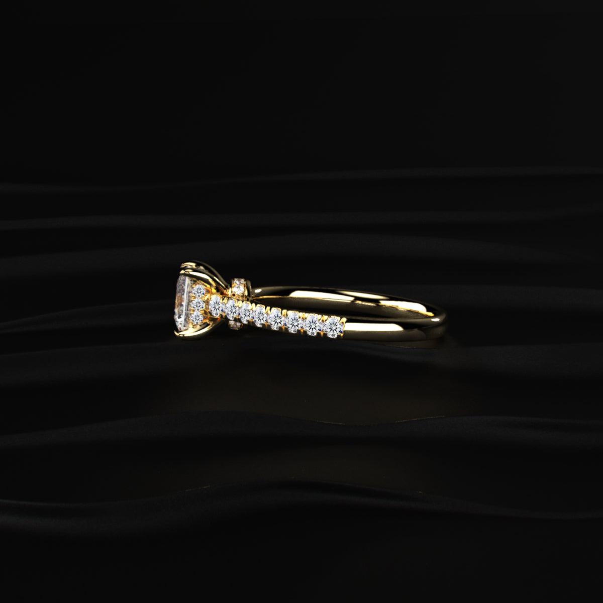 Princess Shape Solitaire With Double Hidden Halo Ring