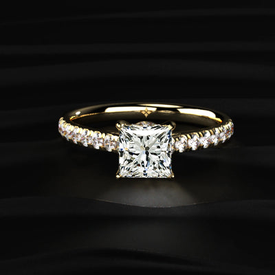 Princess Shape Solitaire With Double Hidden Halo Ring | Earthly Jewels