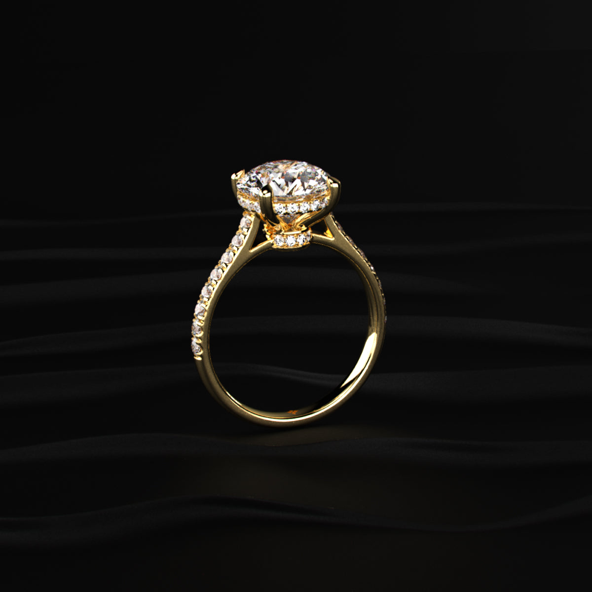 Round Shape Solitaire With Double Hidden Halo Ring
