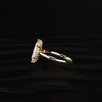 Marquise Solitaire Double Hidden Halo Cathedral Ring | Earthly Jewels