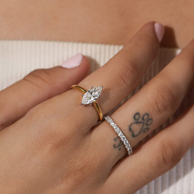Marquise Solitaire Double Hidden Halo Cathedral Ring | Earthly Jewels