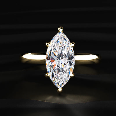 Marquise Solitaire Double Hidden Halo Cathedral Ring | Earthly Jewels