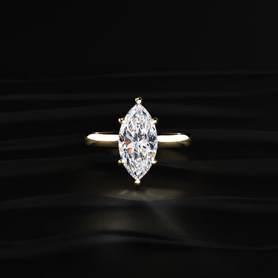 Marquise Solitaire Double Hidden Halo Cathedral Ring | Earthly Jewels