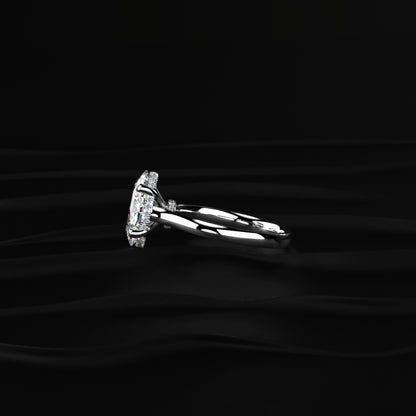Oval Solitaire Double Hidden Halo Cathedral Ring