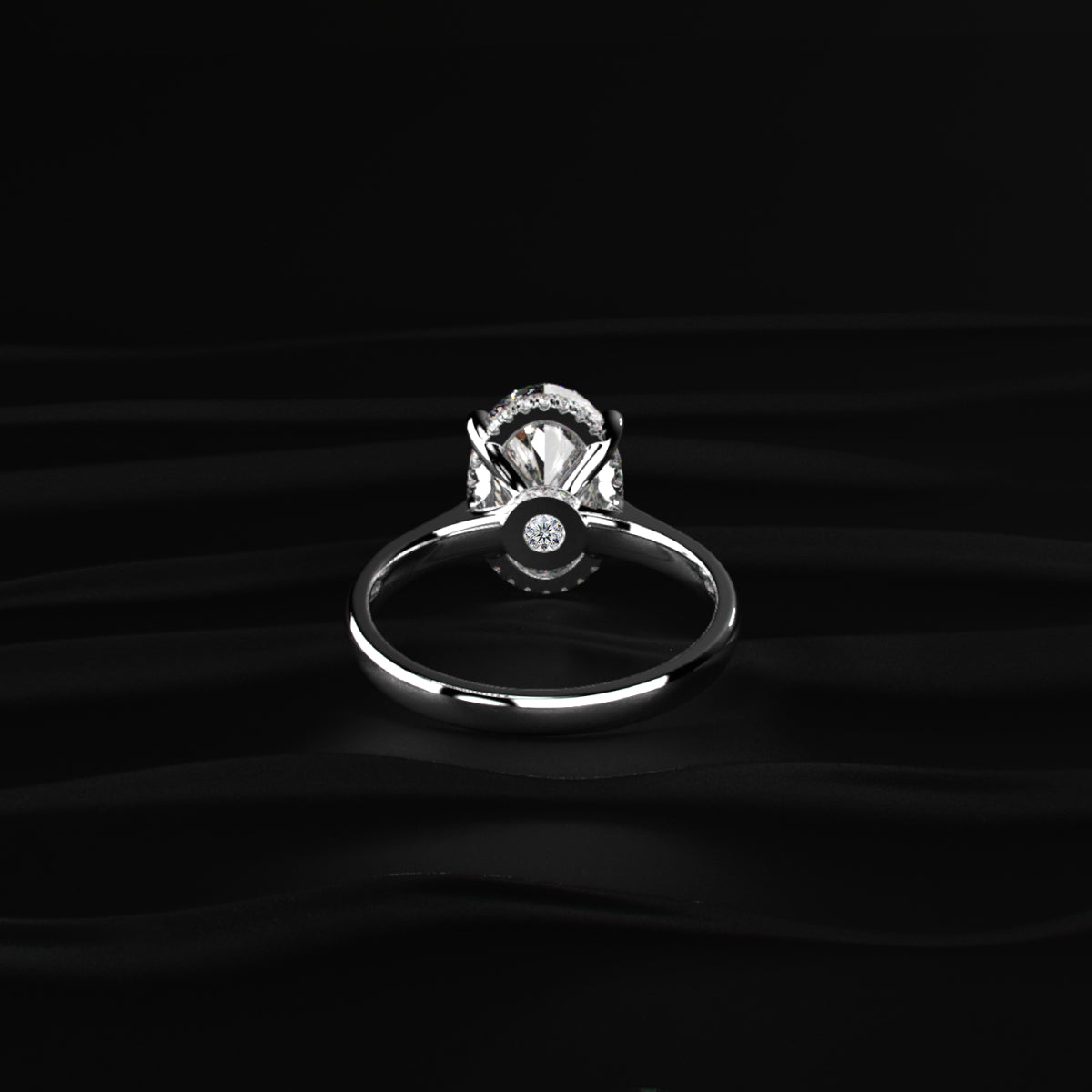 Oval Solitaire Double Hidden Halo Cathedral Ring