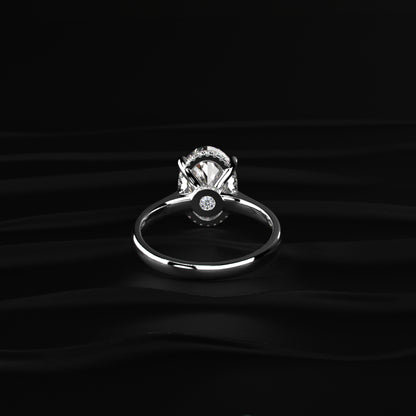 Oval Solitaire Double Hidden Halo Cathedral Ring