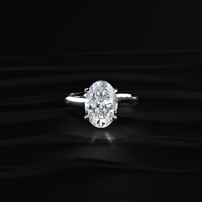 Oval Solitaire Double Hidden Halo Cathedral Ring