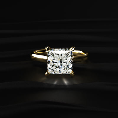 Princess Solitaire Double Hidden Halo Cathedral Ring