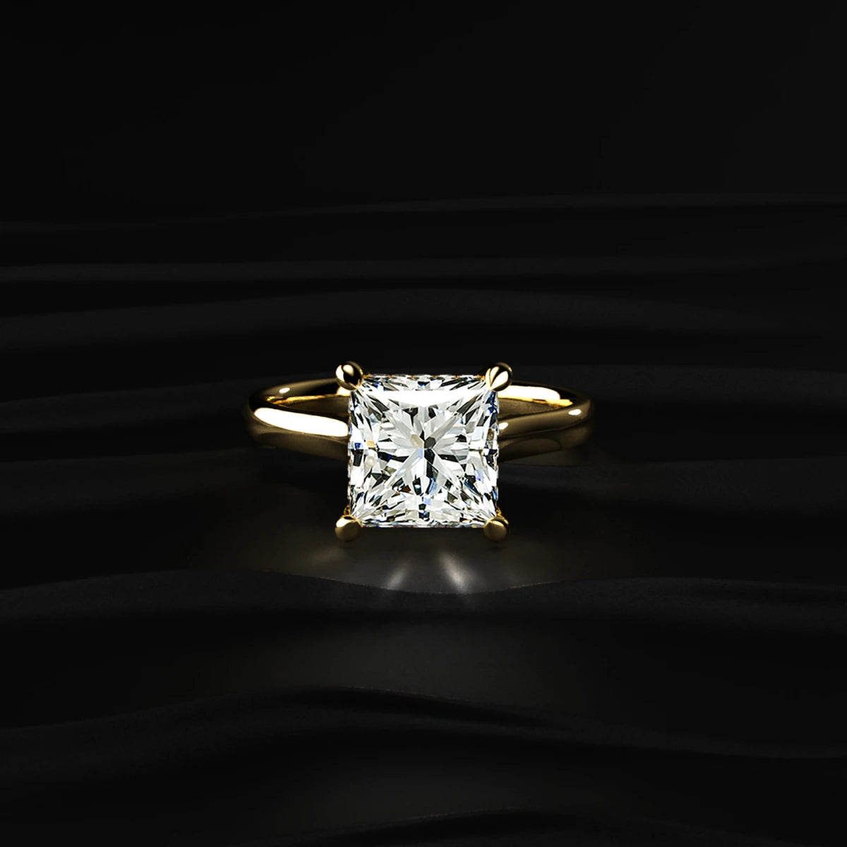 Princess Solitaire Double Hidden Halo Cathedral Ring