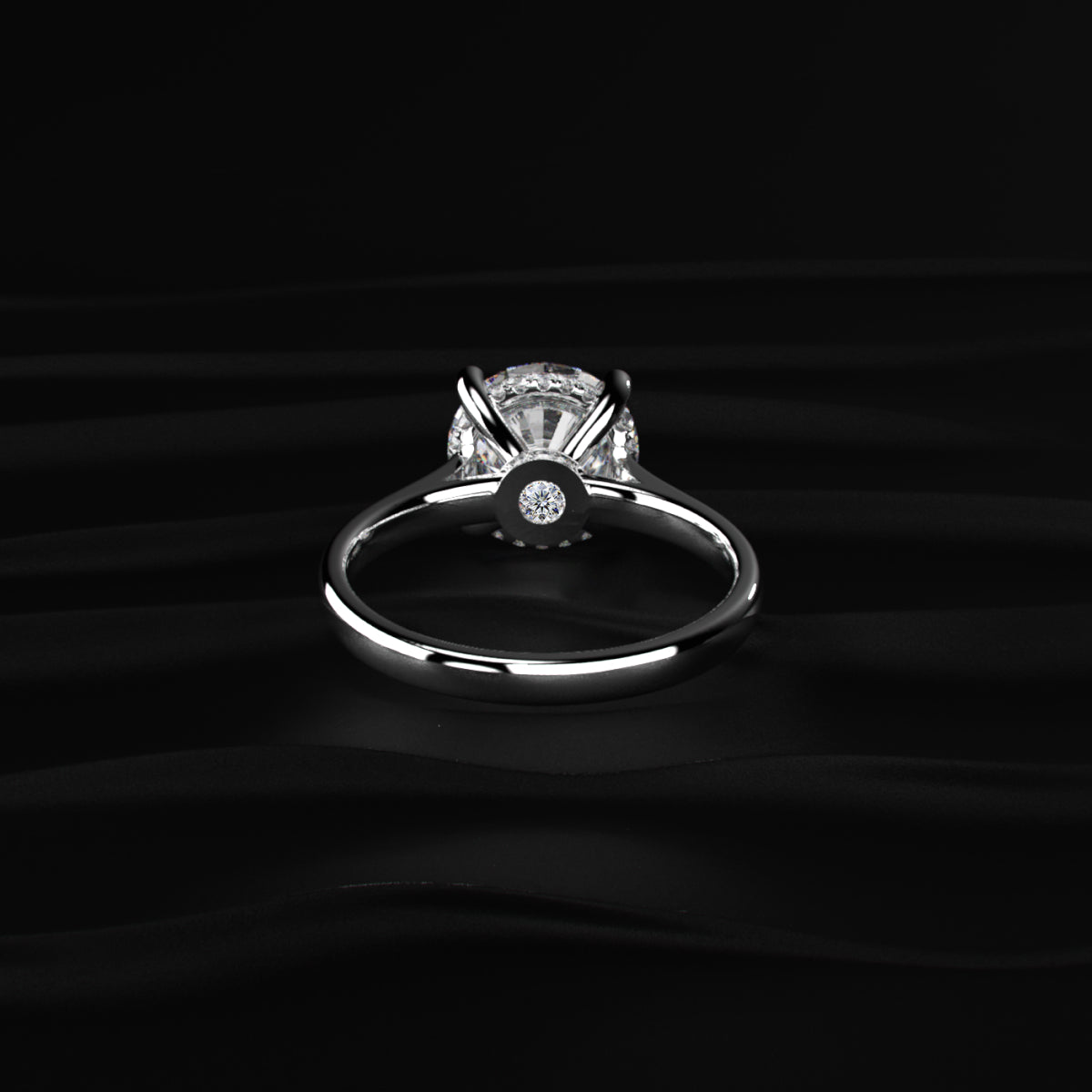 Round Solitaire Double Hidden Halo Cathedral  Ring
