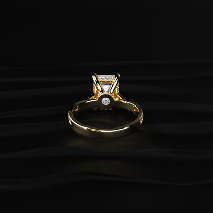Emerald With Twisted Pave Band & Hidden Halo