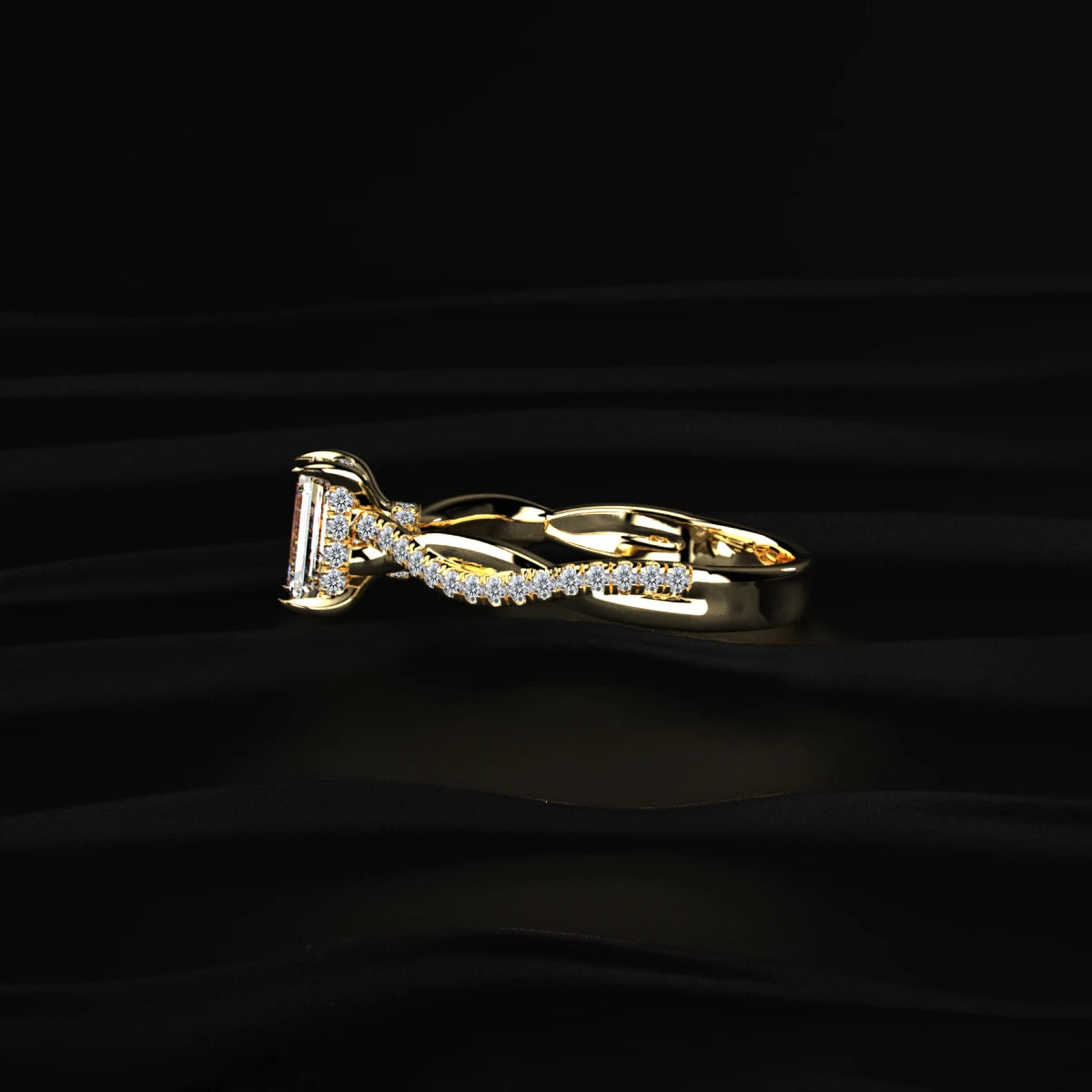 Emerald With Twisted Pave Band & Hidden Halo | Earthly Jewels